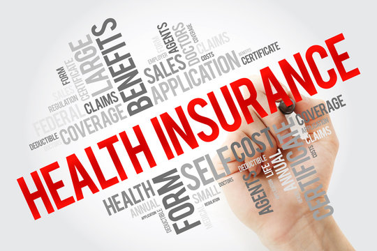 Health Insurance Word Cloud Collage With Marker, Healthcare Concept Background