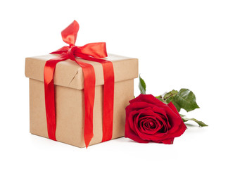 Giftbox and rose isolated on the white