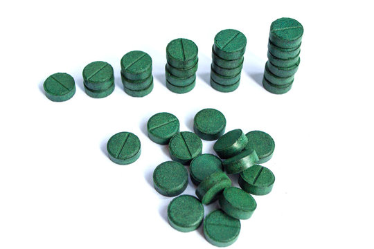 Supplement, Spirulina Tablets Top View.