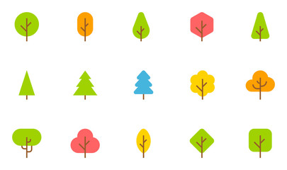 Tree Vector Flat Icons Set. Forest, Park and Garden Trees Collection. Coniferous And Deciduous Trees. Editable Stroke. 48x48 Pixel Perfect.