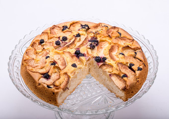 Freshly baked sweet cake with fruit