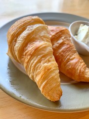 Close up of croissant on the plate 