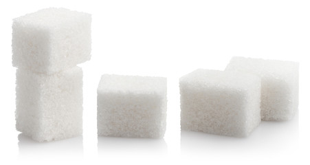 White sugar cubes, isolated on white background