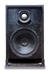 Old black speaker isolated on a white background