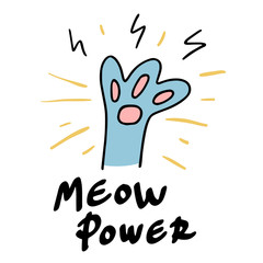 Meow Power Typography Slogan with Cat Foot and Lightning Bolts Illustration. Vector Graphic For T Shirt And Other Uses.