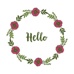 Vector illustration blossom flower frame with write hello hand drawn