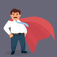 vector illustration father/dad/daddy as a hero, even he is fat. Fat father as a hero , father worker with superhero costume. not perfect father - Vector