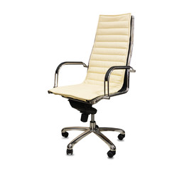 The office chair from beige leather. Isolated over white