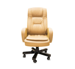 The office chair from beige leather. Isolated over white