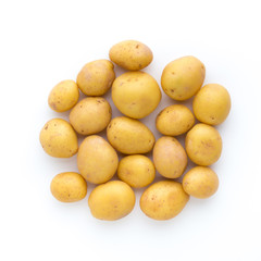 Young potato isolated on white background. Harvest new. Flat lay, top view