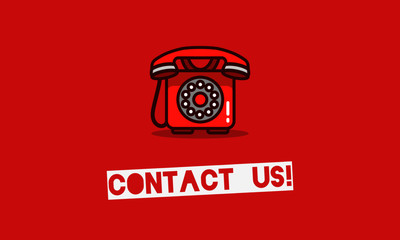 Contact us Sign with Retro Rotary Dial Telephone