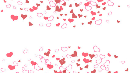 Part of the design of wallpaper, textiles, packaging, printing, holiday invitation for Valentine's Day. Happy background. Red on White background Vector. Red hearts of confetti are flying.