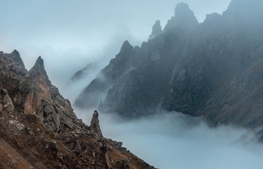  foggy morning in the mountains of the Caucasus