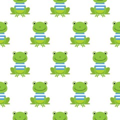 Seamless pattern with cute sailor frogs. Vector background for kids