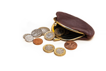 UK coins, money in open purse