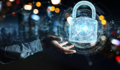 Fototapeta premium Web security protection interface used by businessman 3D rendering