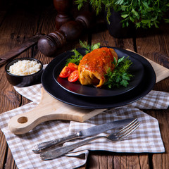 Roasted cabbage rolls with rice and minced meat according to the recipe of omas