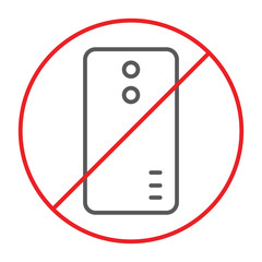 No phone thin line icon, prohibited and ban, no call sign, vector graphics, a linear pattern on a white background.