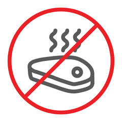 No meat line icon, prohibited and forbidden, vegetarian sign, vector graphics, a linear pattern on a white background.