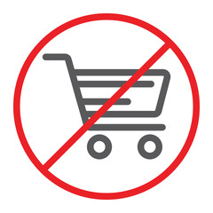 No shopping cart line icon, prohibited and forbidden, no shopping trolley sign, vector graphics, a linear pattern on a white background.