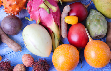 Various exotic fruits.