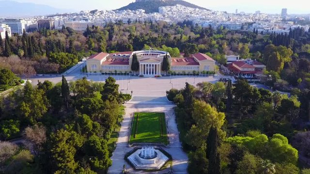 Aerial drone video of iconic public Zappeion Hall a popular venue for art events, Athens, Attica, Greece