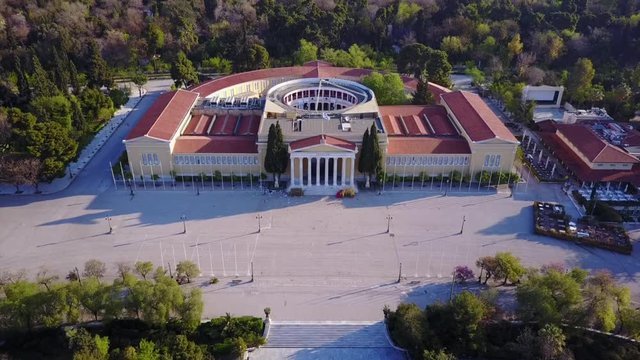Aerial drone video of iconic public Zappeion Hall a popular venue for art events, Athens, Attica, Greece