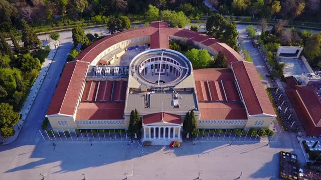 Aerial drone video of iconic public Zappeion Hall a popular venue for art events, Athens, Attica, Greece