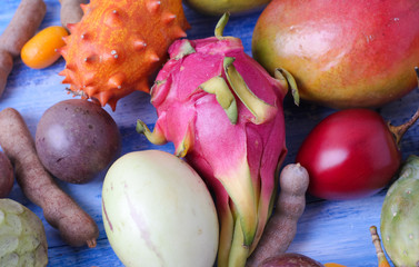 Various exotic fruits.