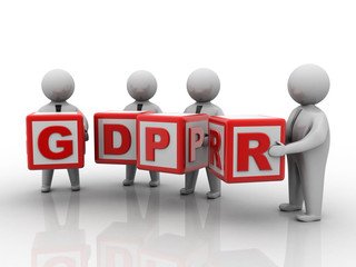 3d rendering GDPR cube holding people
