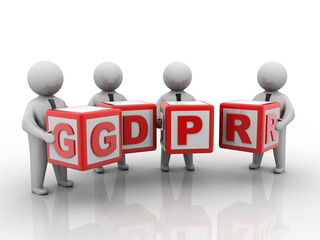 3d rendering GDPR cube holding people
