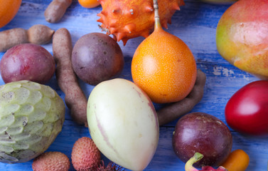 Various exotic fruits.