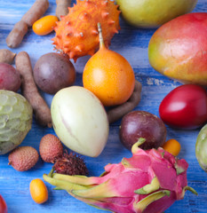 Various exotic fruits.