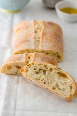 Freshly baked traditional italian bread ciabatta