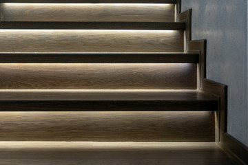 illuminated wooden staircase