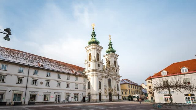 Graz church cathedral in city centre time lapse hyperlapse, graz austria.