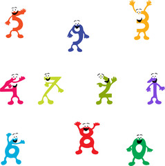 Obraz premium Hand illustration of strange numbers in colours on white background. Poster, card.