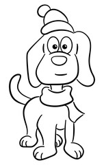 dog with scarf and hat