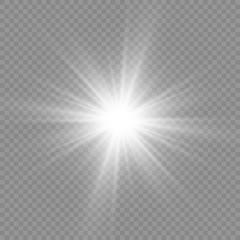 Special lens flash, light effect. The flash flashes rays and searchlight. illust.White glowing light. Beautiful star Light from the rays. The sun is backlit. Bright beautiful star. Sunlight. Glare.