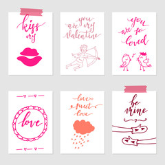 Valentine's day greeting card set, hand drawn gift tags