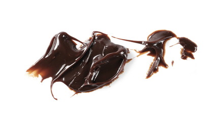 Melted chocolate, icing for cake and ice cream isolated on white background, top view