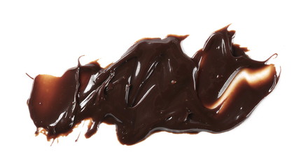 Melted chocolate, icing for cake and ice cream isolated on white background, top view