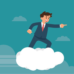 vector illustration man worker fly with cloud. employee man fly high to the sky find new opportunity 