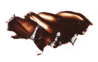 Melted chocolate, icing for cake and ice cream isolated on white background, top view