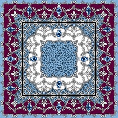 Obraz premium Square composition with silver scrolls and leaves. Luxury design of kerchief