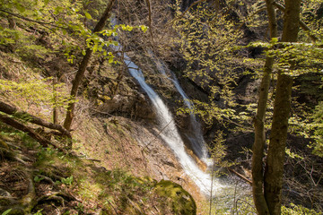 last waterfall in Canyon Hell in Borovnica throw leaves