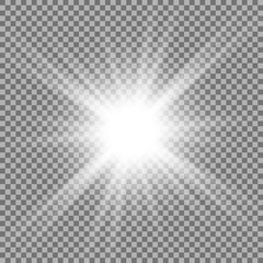 Shining star on transparent background, white color
