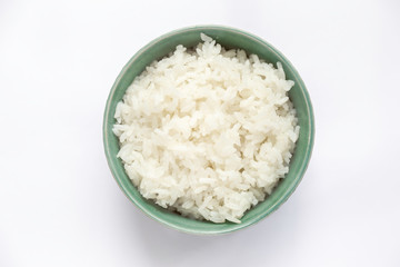 cooked rice in a porcelain bowl