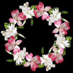 Beautiful floral circle of Alstroemeria and Apple blossom 