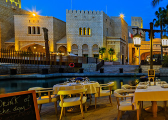 Night life Street Cafe on Restaurant Terracei Light Illumination